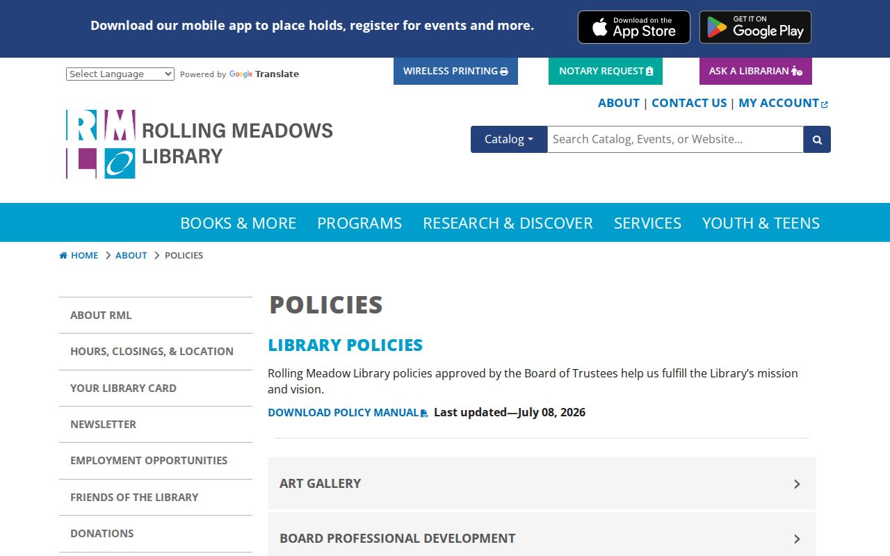 Rolling Meadows Library local-history collection policy