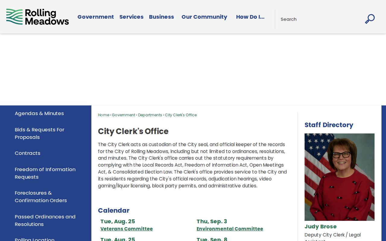 Rolling Meadows City Clerk records office